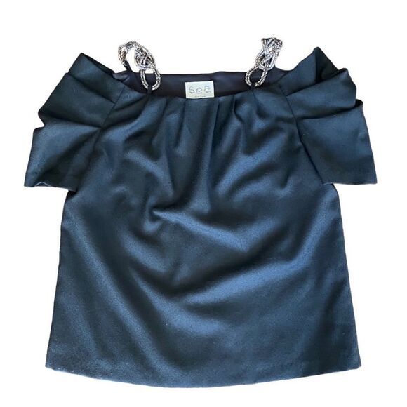 sea New York Blouse Chain Detail Wool Blend 8 Cold Shoulder - Picture 1 of 5